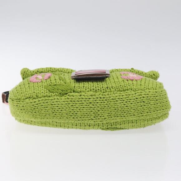 FENDI Mamma Baguette Shoulder Bag Wool Green Silver - Picture 9 of 13